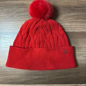 Lululemon Red Knit Beanie with Pom Pom